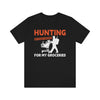Black Short Sleeve Graphic Tee with printed quote: Hunting, No mask needed for my groceries.