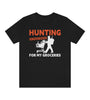 Black Short Sleeve Graphic Tee with printed quote: Hunting, No mask needed for my groceries.