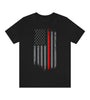 Black Short Sleeve Graphic Tee with Fire Department Flag print