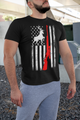Man wearing Black Short Sleeve Graphic Tee with Hunting Flag print